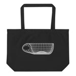 Load image into Gallery viewer, Black tote bag with a white geometric cup design on a white background
